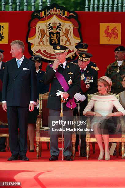 King Philippe of Belgium and Queen Mathilde of Belgium attend the Civil and Military Parade during the Abdication Of King Albert II Of Belgium, &...