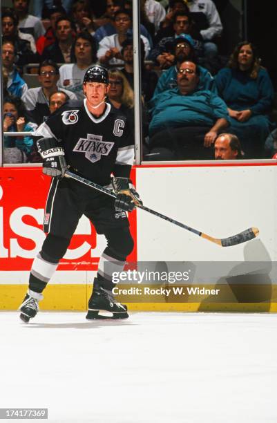 Wayne Gretzky of the Los Angeles Kings in action against the San Jose Sharks at the Cow Palace during the 1991 - 1992 season in San Francisco,...