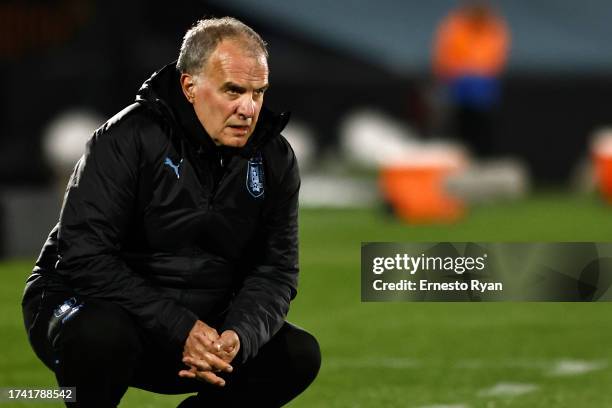 Marcelo Bielsa head coach of Uruguay looks on during the FIFA World Cup 2026 Qualifier match between Uruguay and Brazil at Centenario Stadium on...