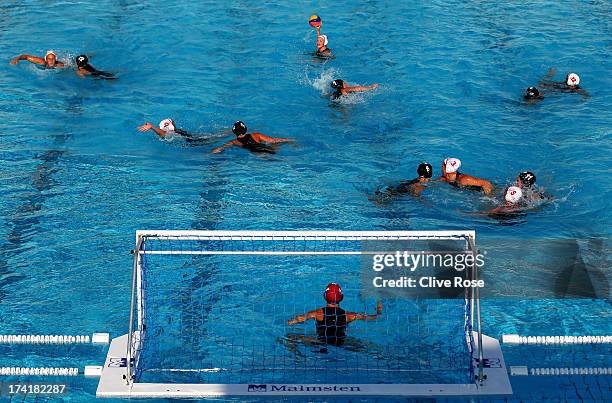 General view of play during the Women's Water Polo first preliminary round match between Canada and Great Britain during Day Two of the 15th FINA...