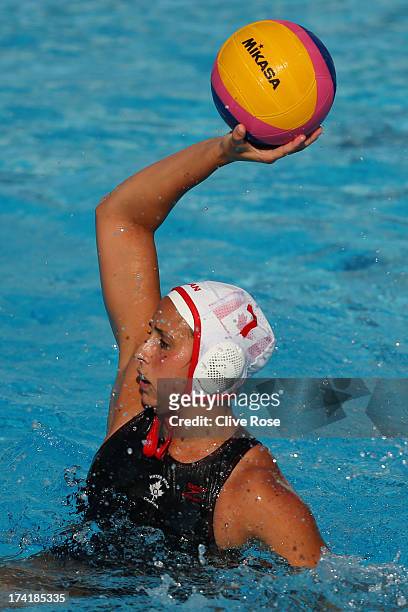 Joelle Bekhazi of Canada in action during the Women's Water Polo first preliminary round match between Canada and Great Britain during Day Two of the...