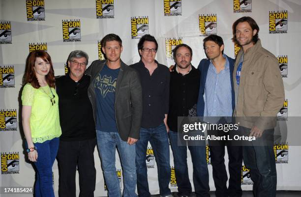 Actress Felicia Day, executive producer Robert Singer, actor Jensen Ackles, executive producer Jeremy Carver, actor Mark Sheppard, actor Misha...