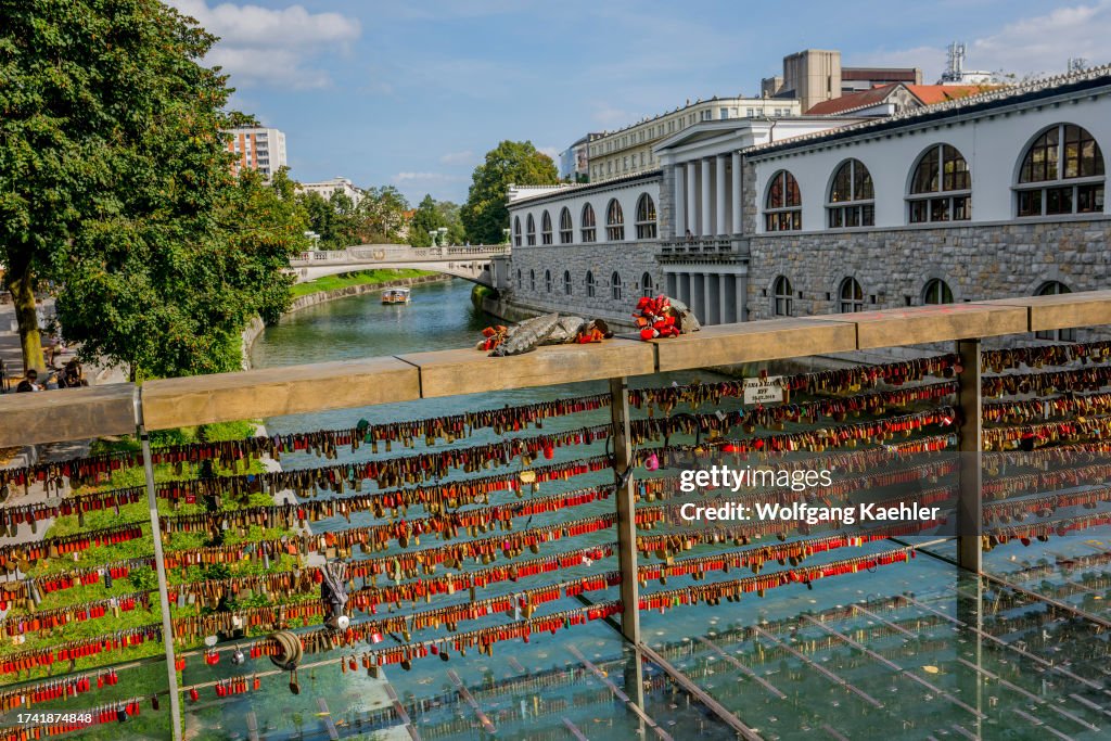 Lovers have symbolically padlocked their love on the...