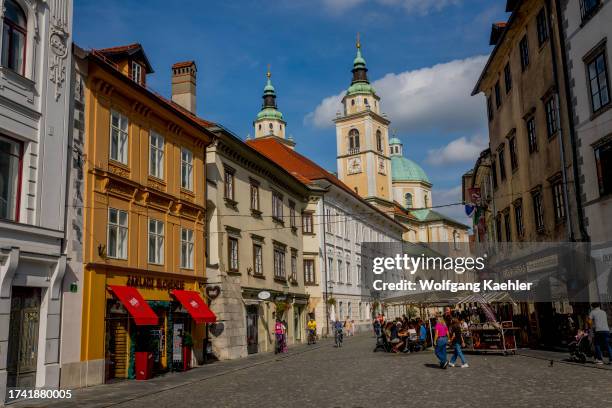 Street scene in old Ljubljana, Slovenia.