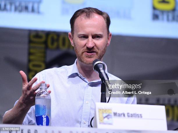Writer Mark Gatiss speaks onstage at BBC America's "Doctor Who" 50th Anniversary panel during Comic-Con International 2013 at San Diego Convention...