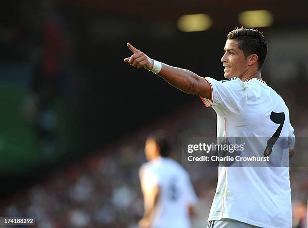 Cristiano Ronaldo of Real Madrid during the pre season friendly match between Bournemouth and Real Madrid at Goldsands Stadium on July 21, 2013 in...