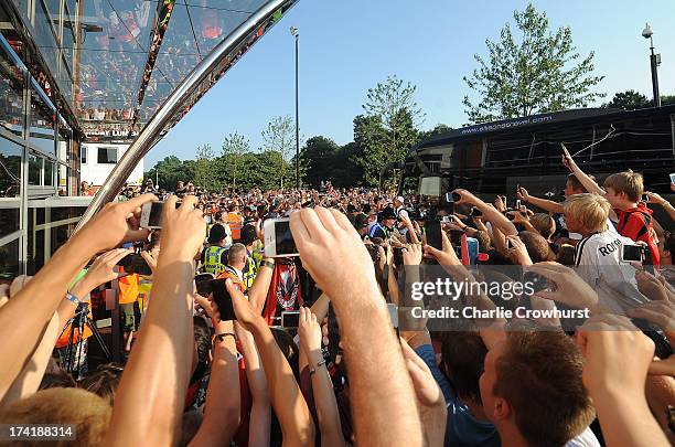 Cristiano Ronaldo of Real Madrid makes his way off the team coach before the pre season friendly match between Bournemouth and Real Madrid at...