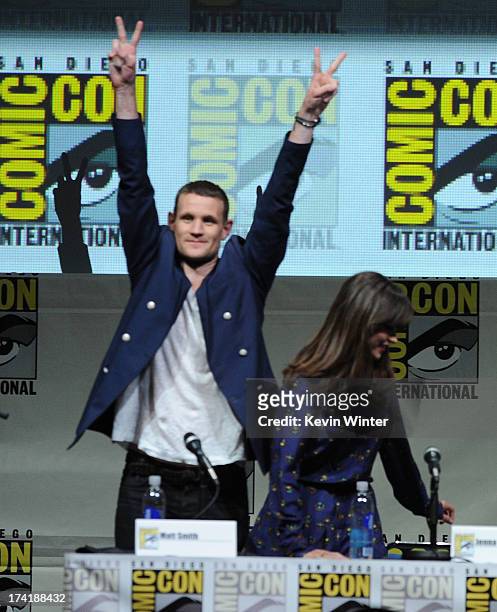 Actor Matt Smith speaks onstage at BBC America's "Doctor Who" 50th Anniversary panel during Comic-Con International 2013 at San Diego Convention...