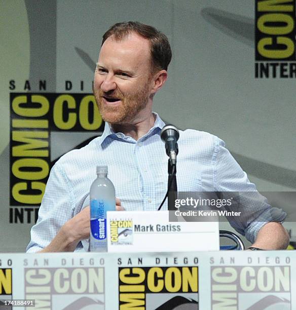 Writer Mark Gatiss speaks onstage at BBC America's "Doctor Who" 50th Anniversary panel during Comic-Con International 2013 at San Diego Convention...