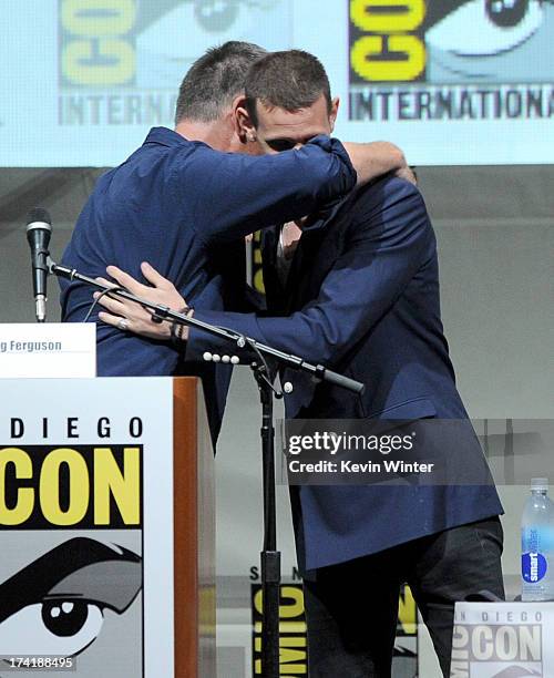 Mediator Craig Ferguson and actor Matt Smith speaks onstage at BBC America's "Doctor Who" 50th Anniversary panel during Comic-Con International 2013...