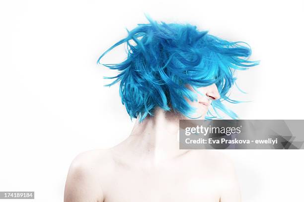 blue hair in motion - blue hair stock pictures, royalty-free photos & images