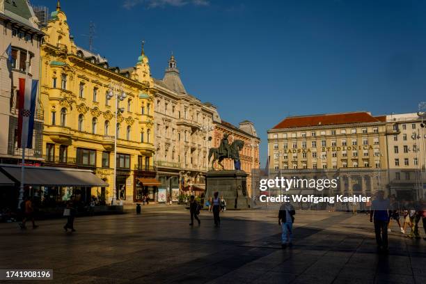 View of the Ban Jelacic Square with the Ban Jelacic statue in downtown Zagreb, Croatia.