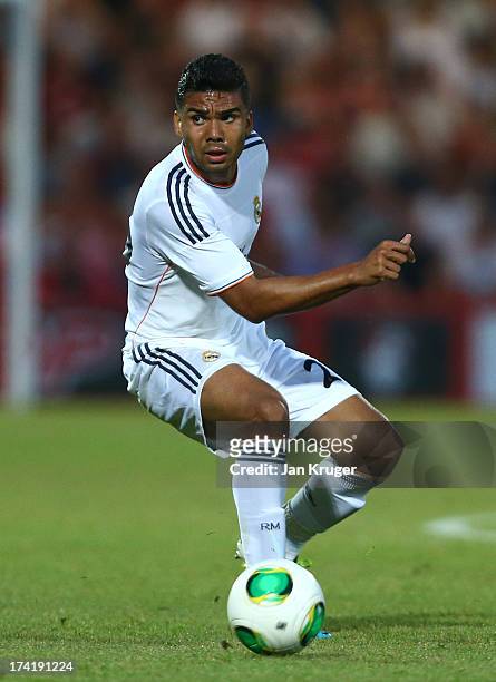 Casemiro of Real Madrid controls the ball during a pre season friendly match between AFC Bournemouth and Real Madrid at Goldsands Stadium on July 21,...