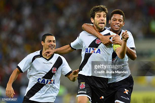 Juninho and his teammates of Vasco celebrate a goal against Fluminense during a match between Fluminense and Vasco as part of Brazilian Championship...
