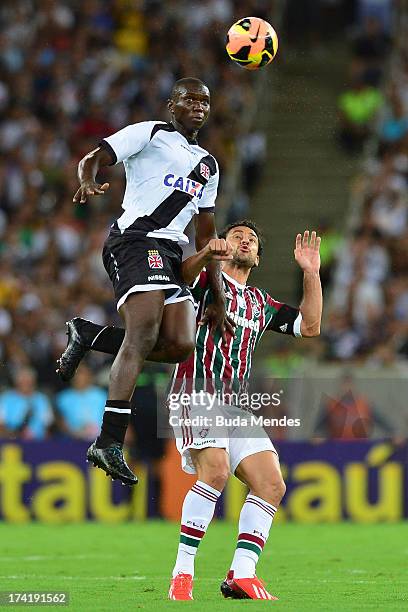 Fred of Fluminense struggles for the ball during a match between Fluminense and Vasco as part of Brazilian Championship 2013 at Maracana Stadium on...