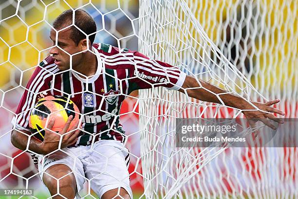 Carlinhos of Fluminense celebrates a gaol against Vasco during a match between Fluminense and Vasco as part of Brazilian Championship 2013 at...