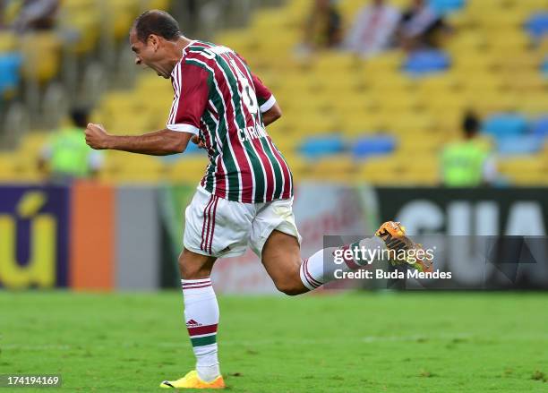 Carlinhos of Fluminense celebrates a gaol against Vasco during a match between Fluminense and Vasco as part of Brazilian Championship 2013 at...