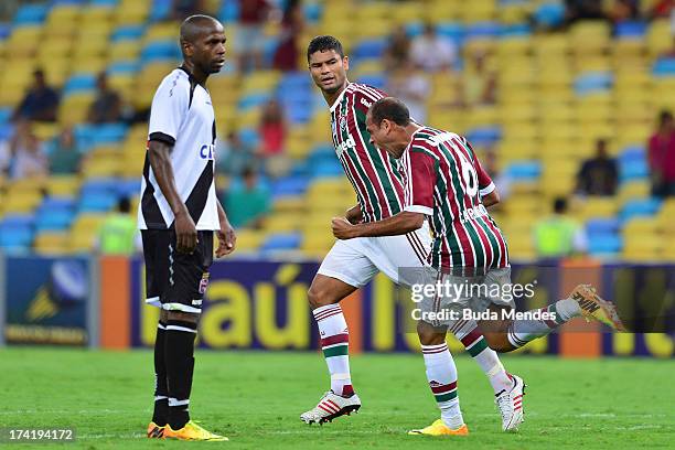 Carlinhos of Fluminense celebrates a gaol against Vasco during a match between Fluminense and Vasco as part of Brazilian Championship 2013 at...