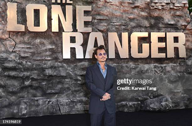 Johnny Depp attends the UK Premiere of 'The Lone Ranger' at Odeon Leicester Square on July 21, 2013 in London, England.