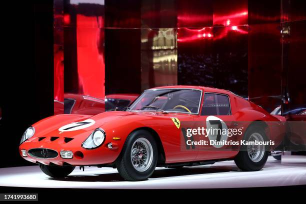 View of a Ferrari 250 GTO on display at The Ferrari Gala: Ferrari's game changing spirit pays homage to NYC at Hudson Yards on October 17, 2023 in...