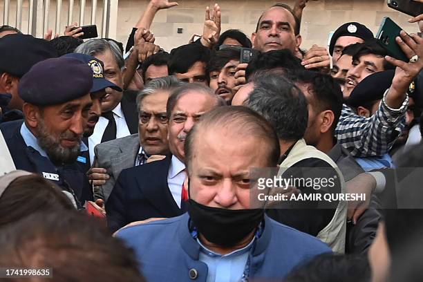 Former Pakistan's Prime Minister and graft convict Nawaz Sharif leaves after appearing before the High Court in Islamabad on October 24, 2023....