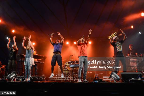 Locksmith, Amir Amor and Kesi Dryden of the band Rudimental perform on stage on Day 4 of Latitude Festival 2013 at Henham Park Estate on July 21,...