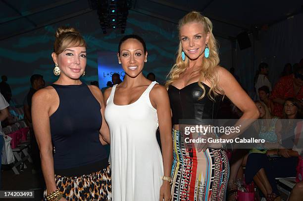 Marysol Patton, Melissa Gorga and Alexia Echevarria pose backstage with Ipanema at the L*SPACE By Monica Wise show during Mercedes-Benz Fashion Week...