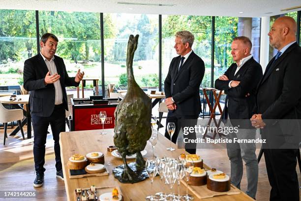 Arnaud POUILLE, general director of RC Lens and Marcel BRANDS, president of PSV Eindhoven prior to the UEFA Champions League match between Racing...