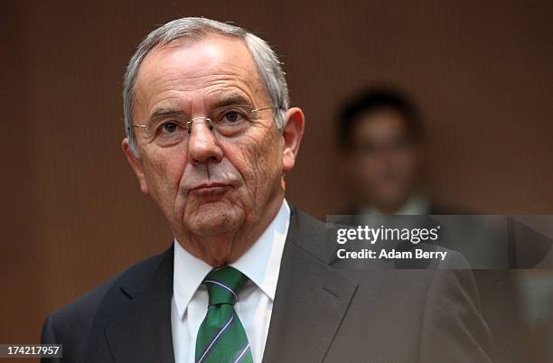 Wolfgang Schneiderhan, former chief of staff of the Bundeswehr, the German armed forces, arrives for the first parliamentary inquiry witness hearing...