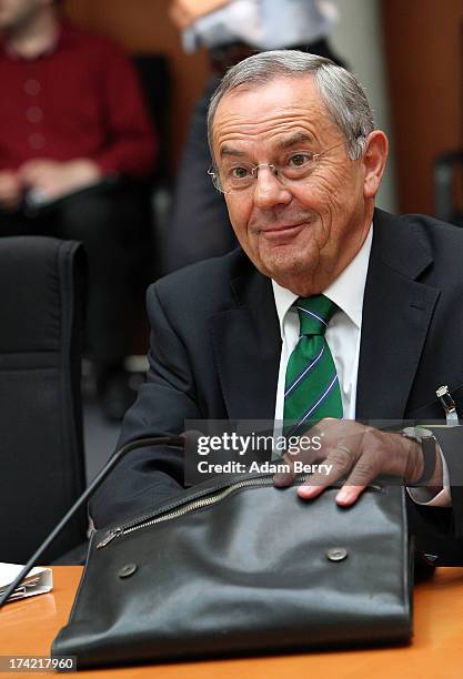 Wolfgang Schneiderhan, former chief of staff of the Bundeswehr, the German armed forces, arrives for the first parliamentary inquiry witness hearing...