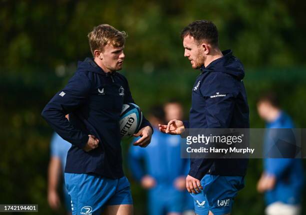 Dublin , Ireland - 24 October 2023; Ben Murphy and Dylan Donnellan during Leinster Rugby squad training at UCD in Dublin.