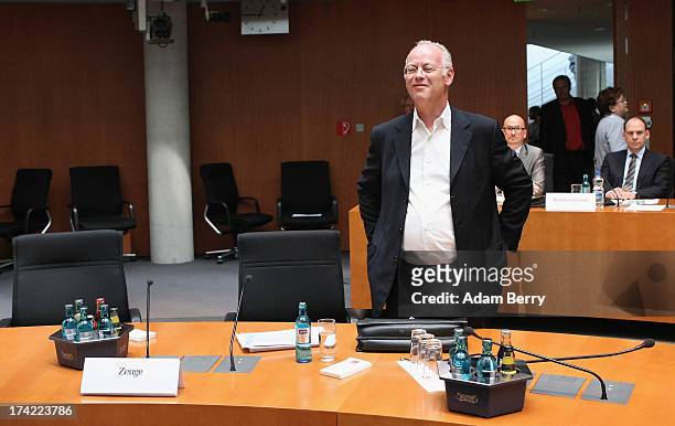 Former German Defense Minister Rudolf Scharping arrives for the first parliamentary inquiry witness hearing into the failed Euro Hawk drone project...