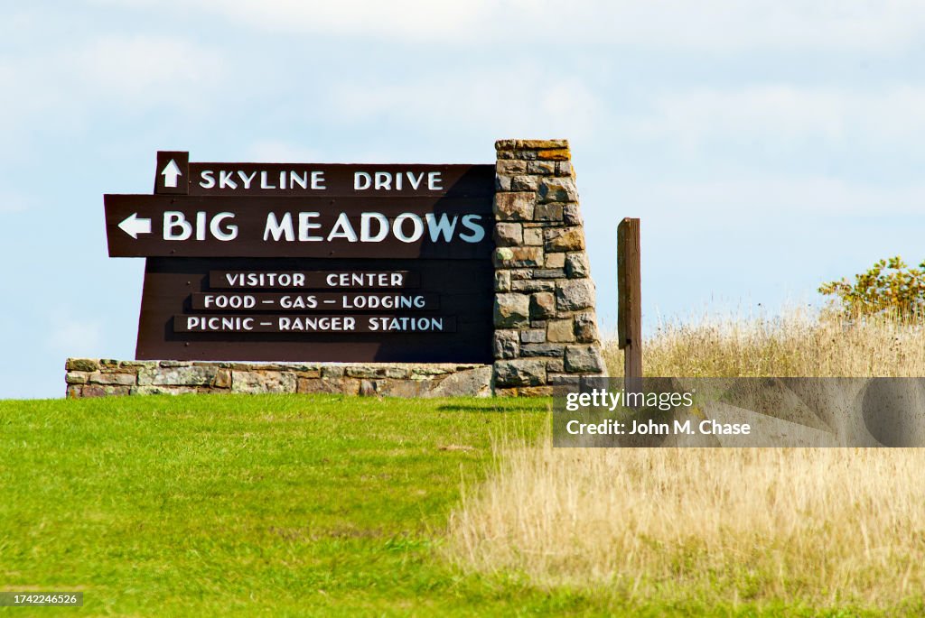 Cartello "Big Meadows", Skyline Drive, Parco Nazionale di Shenandoah, Virgnia (USA)