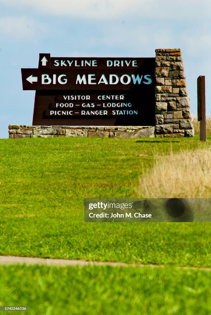 Cartello "Big Meadows", Skyline Drive, Parco Nazionale di Shenandoah, Virgnia (USA)