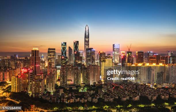 shen zhen night city scape - shenzhen stock pictures, royalty-free photos & images
