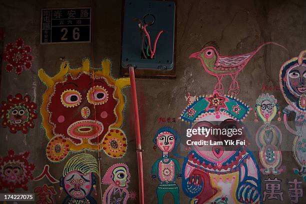 Colourful mural at the Rainbow Military Dependents' Village on July 22, 2013 in Taichung in Taiwan. The village, one of more than 800 settlements...