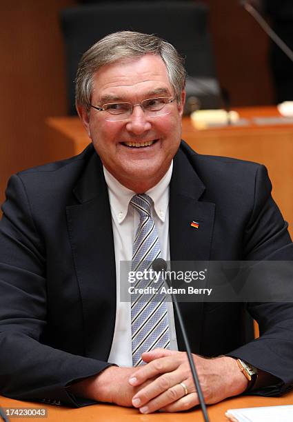 Former German Defense Minister Franz Josef Jung arrives for the first parliamentary inquiry witness hearing into the failed Euro Hawk drone project...