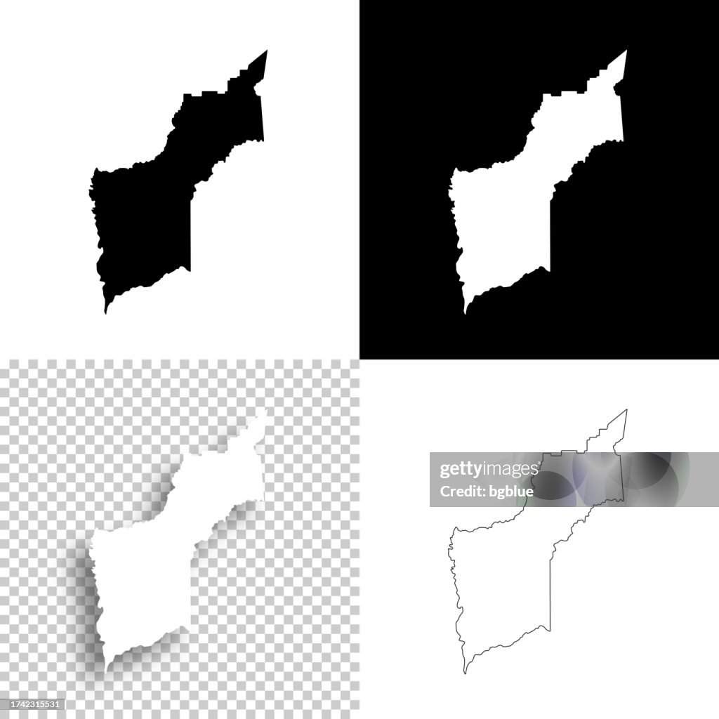 Yuba County, California. Maps for design. Blank, white and black backgrounds