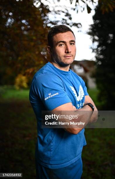 Dublin , Ireland - 24 October 2023; Jordan Larmour during Leinster Rugby media conference at UCD in Dublin.