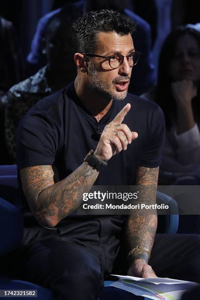 Italian television personality and entrepreneur Fabrizio Corona guest of the transmission Avanti Popolo conducted by Nunzia De Girolamo. Rome ,...