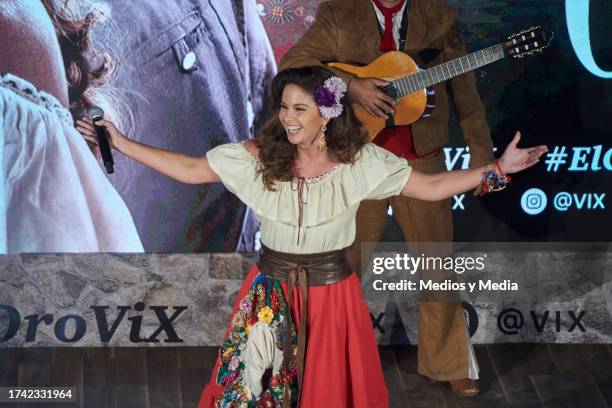 Singer Lucero performs during the premiere of `El Gallo de Oro´ serie at Restauramte Arroyo on October 17, 2023 in Mexico City, Mexico.