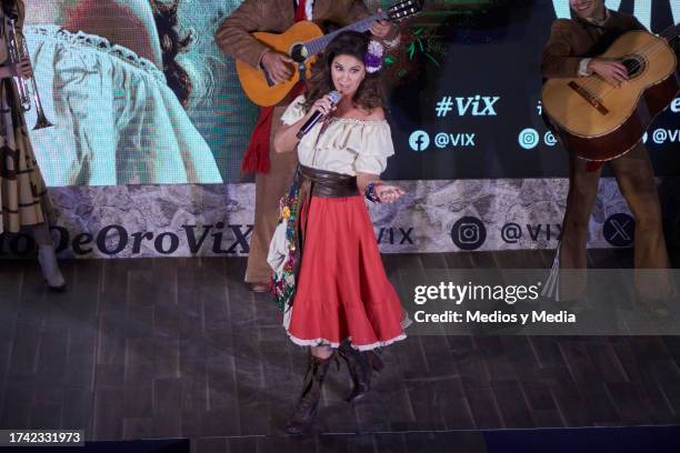 Singer Lucero performs during the premiere of `El Gallo de Oro´ serie at Restauramte Arroyo on October 17, 2023 in Mexico City, Mexico.