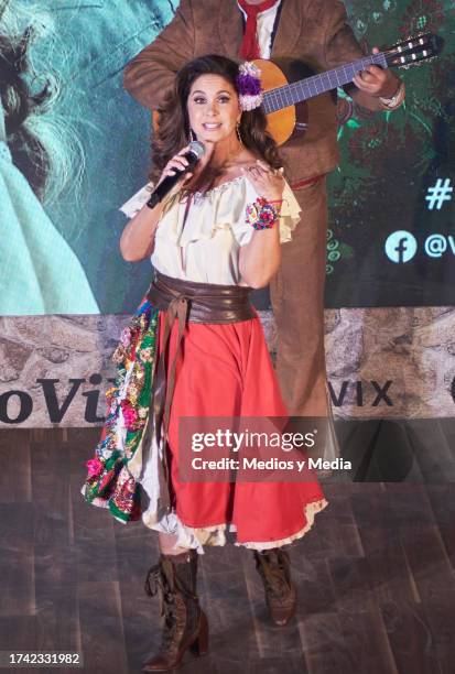 Singer Lucero performs during the premiere of `El Gallo de Oro´ serie at Restauramte Arroyo on October 17, 2023 in Mexico City, Mexico.