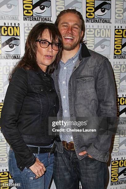 Actress Katey Sagal and actor Charlie Hunnam attend the "Sons of Anarchy" press line during day 4 of Comic-Con International on July 21, 2013 in San...