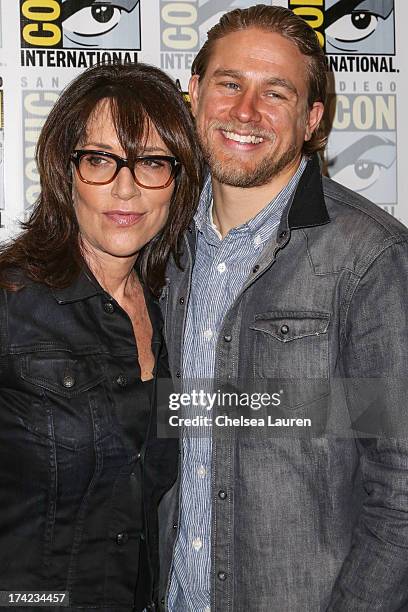 Actress Katey Sagal and actor Charlie Hunnam attend the "Sons of Anarchy" press line during day 4 of Comic-Con International on July 21, 2013 in San...