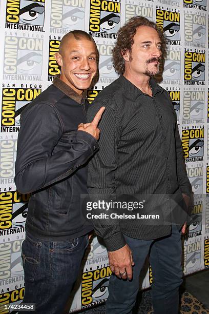 Actors Theo Rossi and Kim Coates attend the "Sons of Anarchy" press line during day 4 of Comic-Con International on July 21, 2013 in San Diego,...