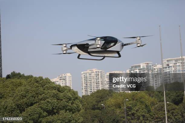 Xpeng Voyager X2 flying car is seen during the 29th ITS World Congress on October 16, 2023 in Suzhou, Jiangsu Province of China. The 29th World...