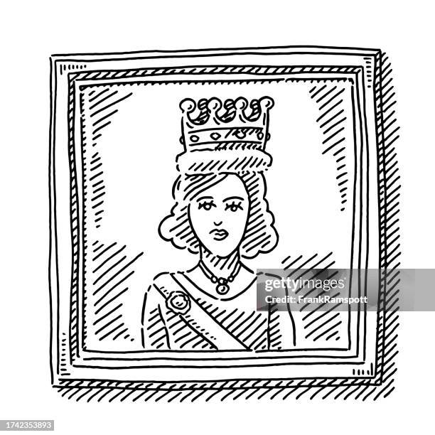 young queen portrait picture frame drawing - coronation stock illustrations