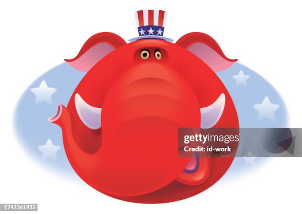 red elephant wearing uncle sam top hat icon - uncle sam hat stock illustrations