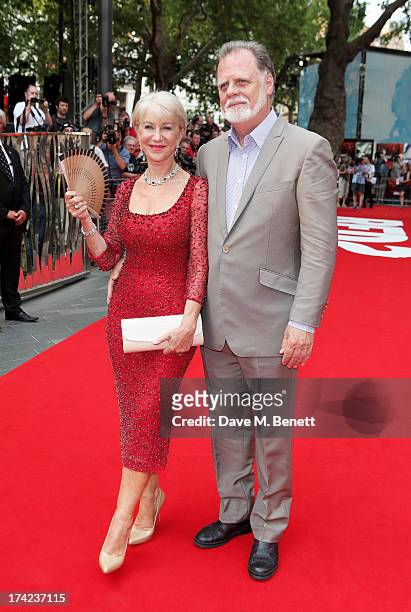 Dame Helen Mirren and husband Taylor Hackford attend the European Premiere of 'Red 2' at the Empire Leicester Square on July 22, 2013 in London,...